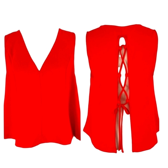 Free People Women Andrea Tie-back Tank Top Sz SM Holiday Red Vneck Sleeveless - Picture 4 of 16